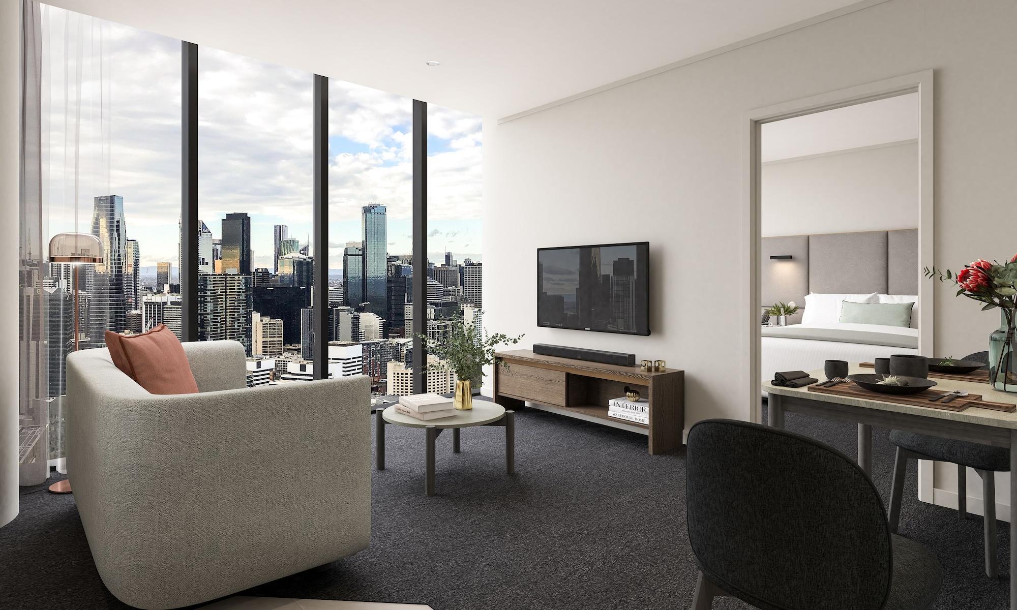โอ๊ควูด พรีเมียร์ เมลเบิร์น Aparthotel ภายนอก รูปภาพ The interior of a typical apartment